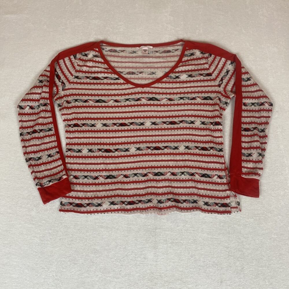 Victoria’s Secret Fair Isle Thermal Babydoll Top V Neck Long Sleeve Cotton Cozy